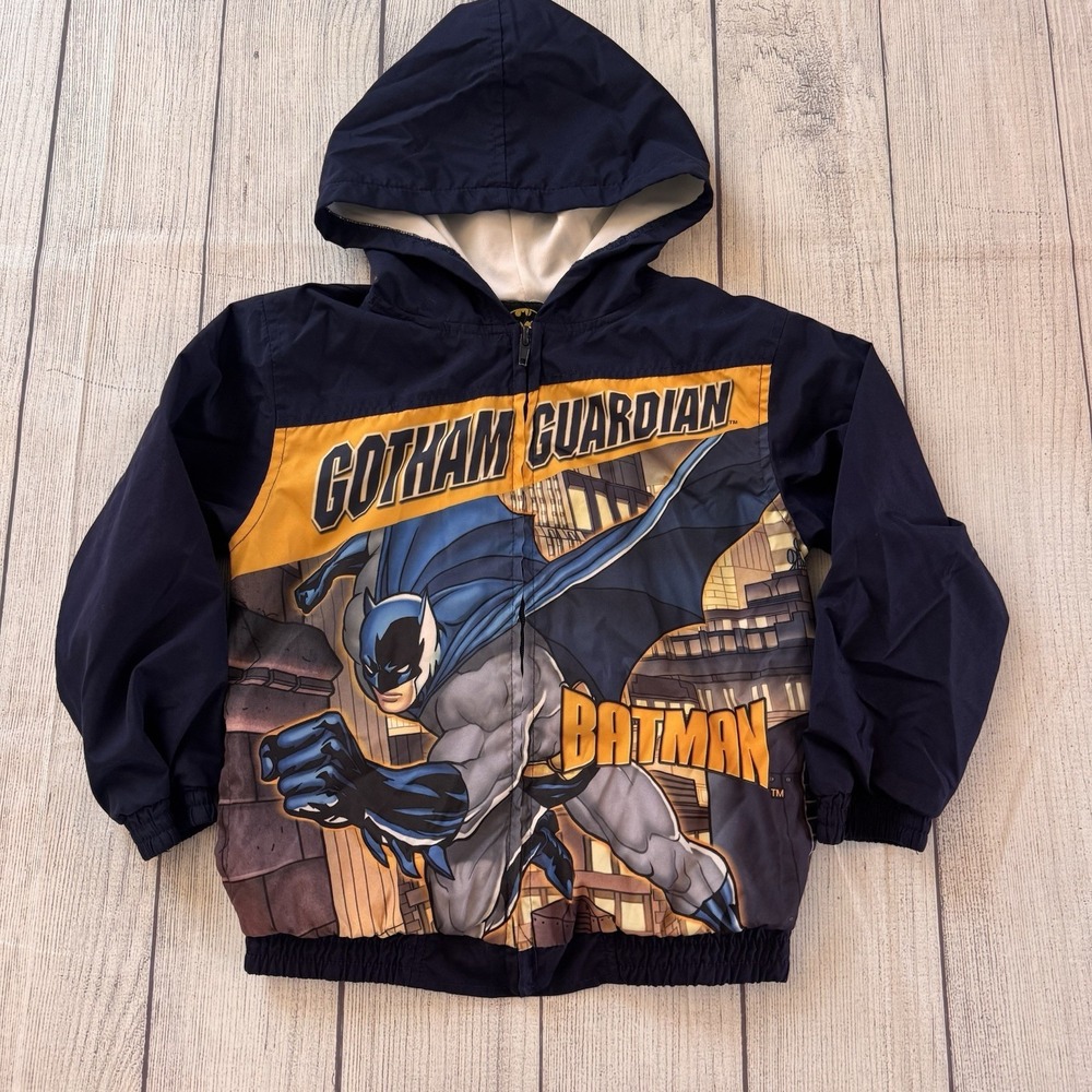 Batman Gotham Guardian Hooded Windbreaker Jacket Kids Full Zip Blue Size 6